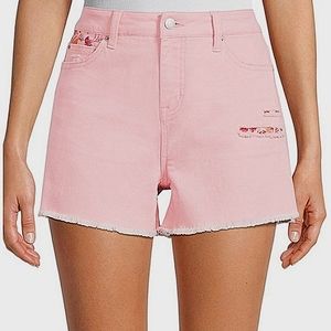 Cuf-Off Denim Shorts High-rise Casual Relaxed fit Stretch frayed Hem Jean Floral